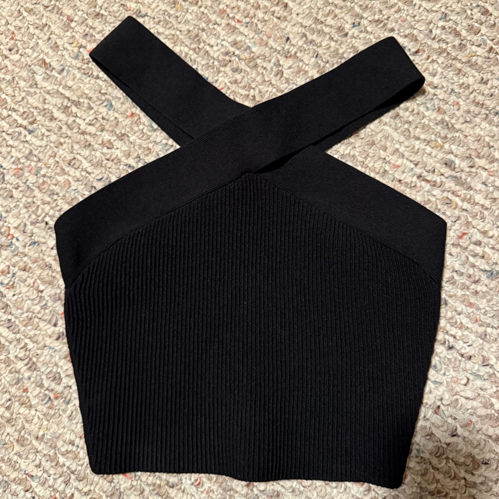 Aritzia Sculpt Knit Criss Cross Cropped Black Tank- Size Small - Picture 8 of 8